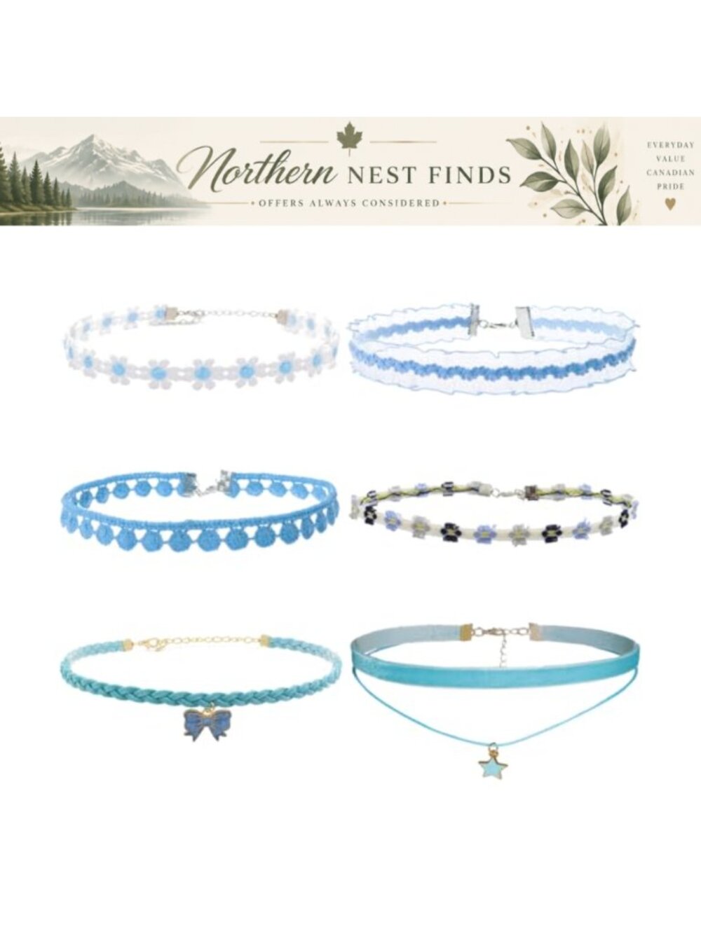 6-Piece Choker Necklace Set Velvet Ribbon Lace Metal Women Jewelry